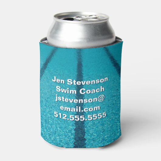 Zwembadbedrijf of zweminstructeur op maat blikjeskoeler (Blikje Voorkant)