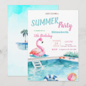 Zwembadbril Flamingo's Zomer Verjaardagsfeest Kaart (Voorkant / Achterkant)