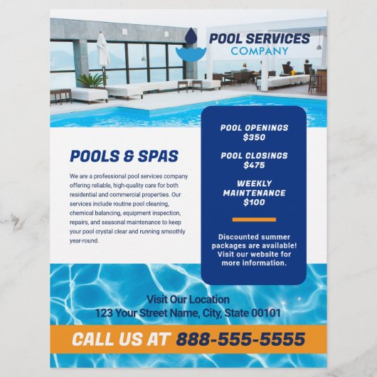 Zwembaddiensten bedrijf Flyer Sjabloon (Achterkant)