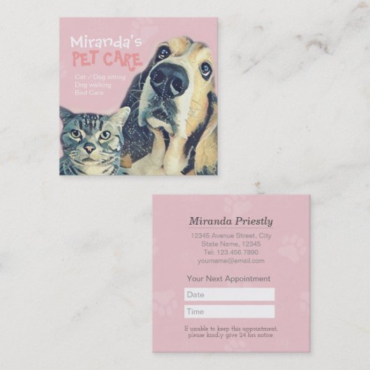 Zwembaden voor gezelschapsdieren en verzorgingssal afsprakenkaartje (Voorkant / Achterkant)