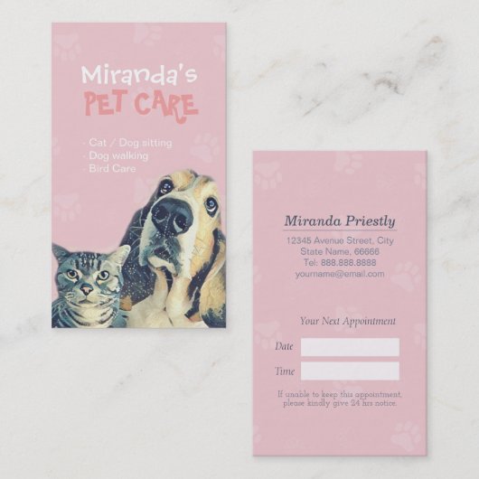 Zwembaden voor gezelschapsdieren en verzorgingssal afsprakenkaartje (Voorkant / Achterkant)