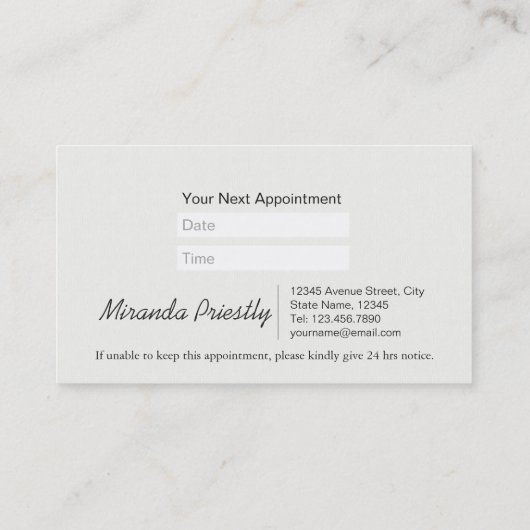 Zwembaden voor gezelschapsdieren en verzorgingssal afsprakenkaartje (Achterkant)