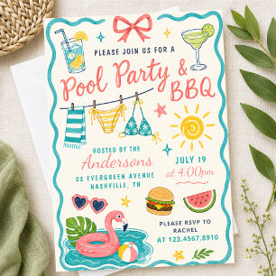 Zwembadfeest BBQ Zomer Achtertuin Tropisch Familie Kaart