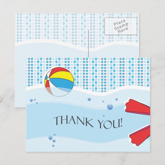 Zwembadfeest Bedankt Briefkaart - Boy (Voorkant / Achterkant)