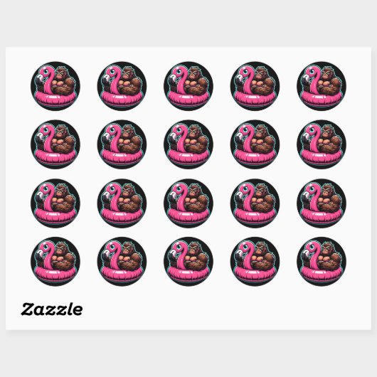 Zwembadfeest Bigfoot Flamingo Ronde Sticker (Vel)