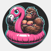 Zwembadfeest Bigfoot Flamingo Ronde Sticker (Voorkant)