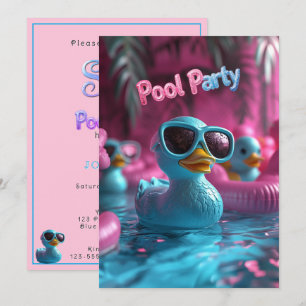 Zwembadfeest Blauwe Rubberen Eend Roze Blauwe Glit Kaart