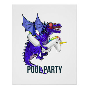 Zwembadfeest Draak Eenhoorn Drijvende T-shirt Draa Perfect Poster