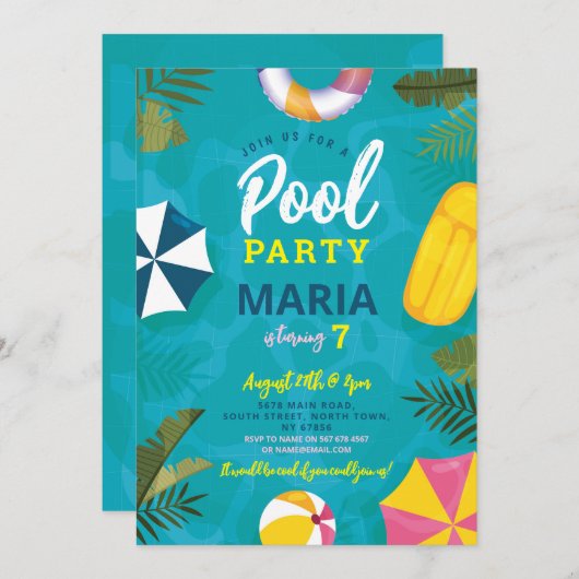 Zwembadfeest Drijvers Zomer Verjaardagsfeest Uitno Kaart (Voorkant / Achterkant)