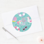 Zwembadfeest Eenhoorn Roze en Paarse Verjaardag Ronde Sticker (Envelop)