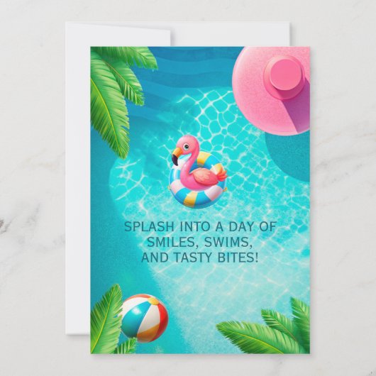 Zwembadfeest, Flamingo Paradise Verjaardag Kaart (Achterkant)