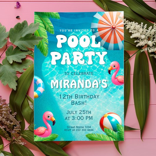 Zwembadfeest, Flamingo Paradise Verjaardag Kaart