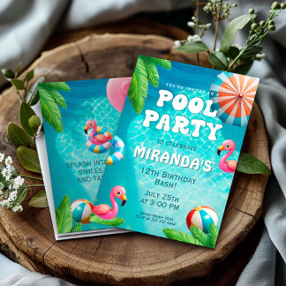 Zwembadfeest, Flamingo Paradise Verjaardag Kaart