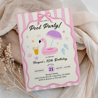 Zwembadfeest Handgetekende Zwem Verjaardag Meisje Kaart
