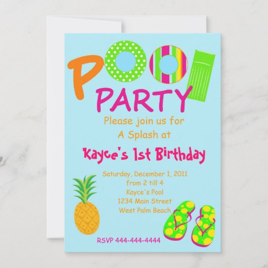 Zwembadfeest Kaart (Voorkant)