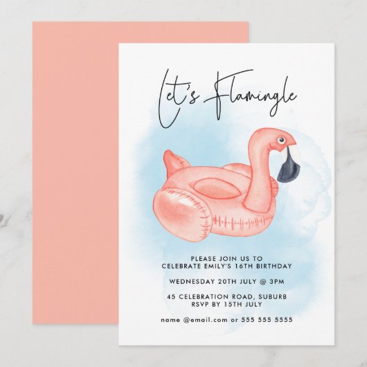 Zwembadfeest Let's Flamingle Flamingo Tienerverjaa Kaart (Voorkant / Achterkant)
