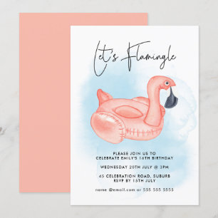 Zwembadfeest Let's Flamingle Flamingo Tienerverjaa Kaart