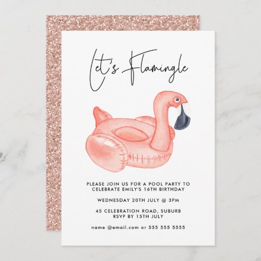 Zwembadfeest Let's Flamingle Flamingo Tienerverjaa Kaart (Voorkant / Achterkant)