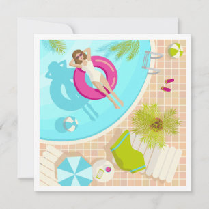 Zwembadfeest meisje in bikini zomerstrand bedankkaart
