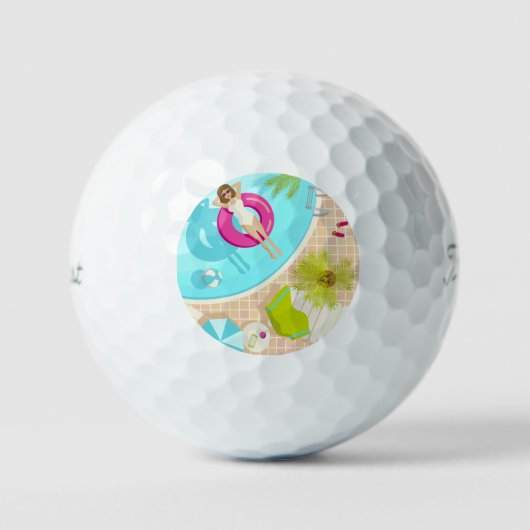 Zwembadfeest meisje in bikini zomerstrand golfballen (Voorkant)