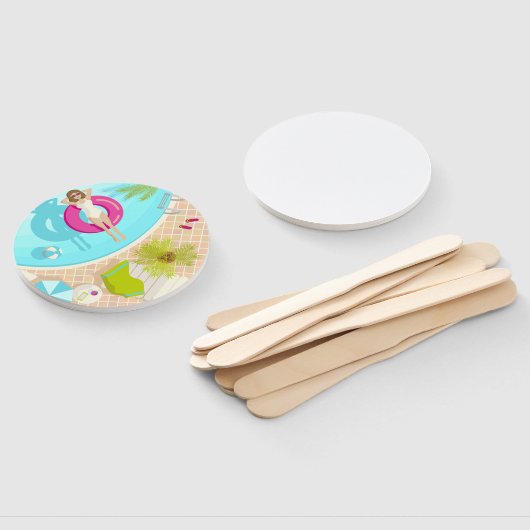 Zwembadfeest meisje in bikini zomerstrand handwaaier (Niet-gemonteerd)