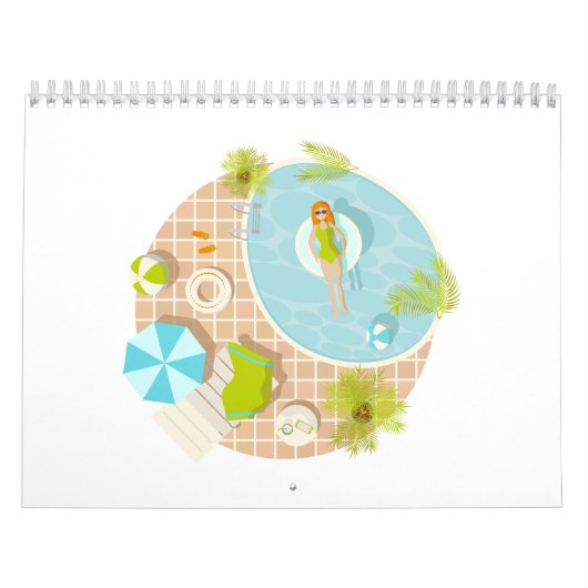 Zwembadfeest meisje in bikini zomerstrand kalender (Hoes)