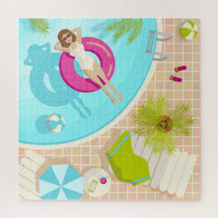 Zwembadfeest meisje in bikini zomerstrand legpuzzel
