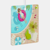 Zwembadfeest meisje in bikini zomerstrand metalen ornament (Voorkant Rechts)