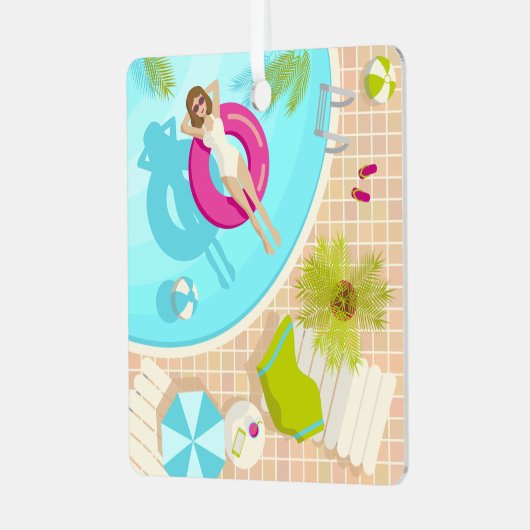 Zwembadfeest meisje in bikini zomerstrand metalen ornament (Voorkant links)