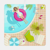 Zwembadfeest meisje in bikini zomerstrand metalen ornament (Voorkant)