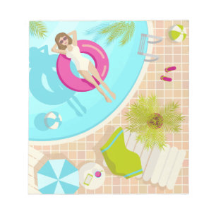 Zwembadfeest meisje in bikini zomerstrand notitieblok