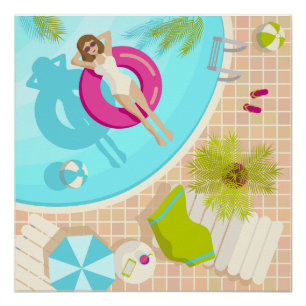 Zwembadfeest meisje in bikini zomerstrand perfect poster