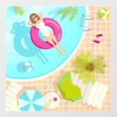 Zwembadfeest meisje in bikini zomerstrand raamsticker (Vel)
