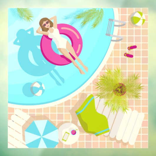 Zwembadfeest meisje in bikini zomerstrand raamsticker (Vel 3)