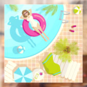 Zwembadfeest meisje in bikini zomerstrand raamsticker (Vel 2)