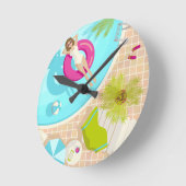 Zwembadfeest meisje in bikini zomerstrand ronde klok (Hoek)