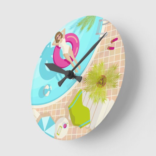 Zwembadfeest meisje in bikini zomerstrand ronde klok (Hoek)