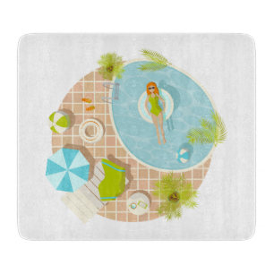 Zwembadfeest meisje in bikini zomerstrand snijplank