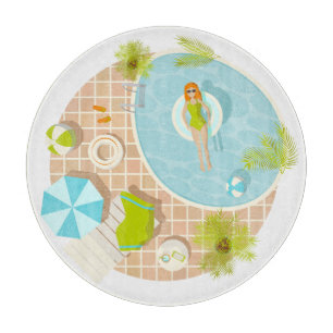 Zwembadfeest meisje in bikini zomerstrand snijplank