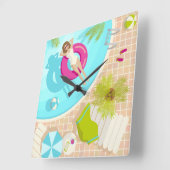 Zwembadfeest meisje in bikini zomerstrand vierkante klok (Hoek)