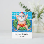 Zwembadfeest met de Kerstman voor Kerstmis in juli Feestdagenkaart (Staand voorkant)