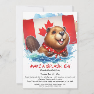 Zwembadfeest met leuke bever | Canada Day Kaart