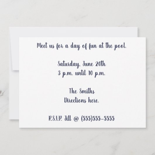 Zwembadfeest Mid-century Zwempak Kaart (Achterkant)