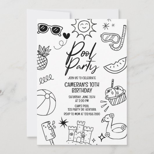 Zwembadfeest, Modern, Elke leeftijd, Strandfeest, Kaart (Voorkant)