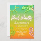 Zwembadfeest Neon Tropisch Kaart (Voorkant)