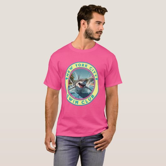 Zwembadfeest New York City Shark Theme Zwemgeluid T-shirt (Voorkant volledig)