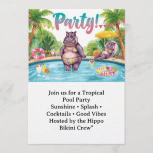 Zwembadfeest Nijlpaard Bikini Tropisch thema Kaart