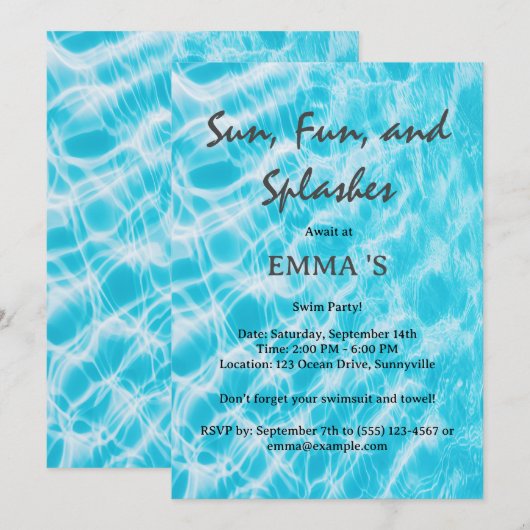 Zwembadfeest of Zwemfeest Kaart (Voorkant / Achterkant)