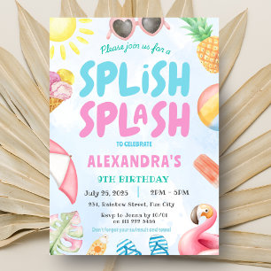 Zwembadfeest Splish Splash Summer Birthday Kaart