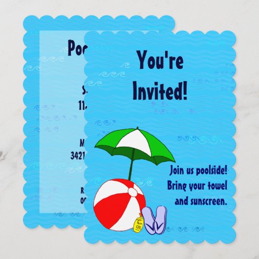 Zwembadfeest Strandbal Aangepaste Uitnodigingen (Voorkant / Achterkant)